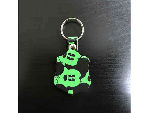 Green Mouse Print - Real Leather Key Fob - Shield